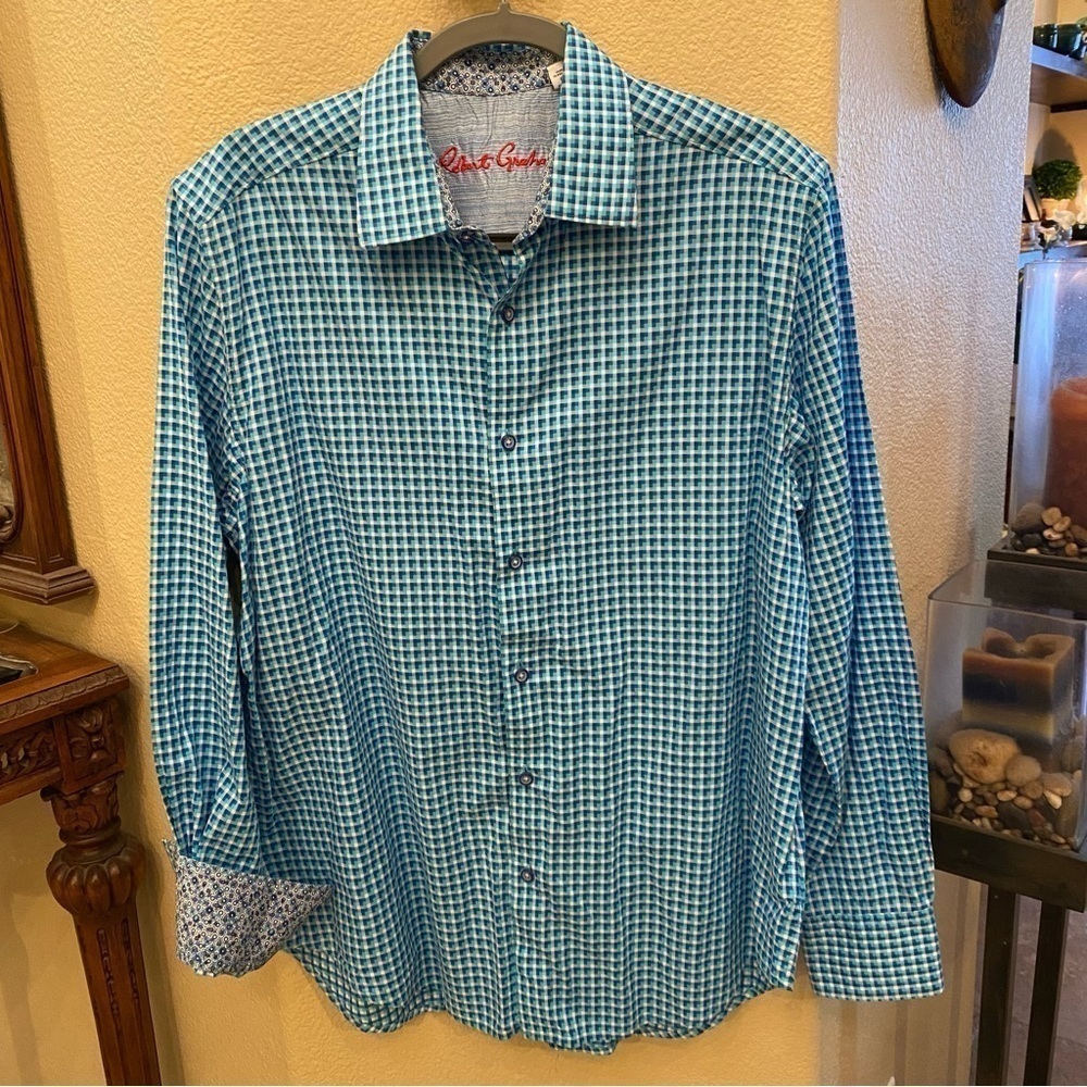 ROBERT GRAHAM Men Blue Pattern Classic Fit Flip Cuffs Long Sleeve Shirt Size L